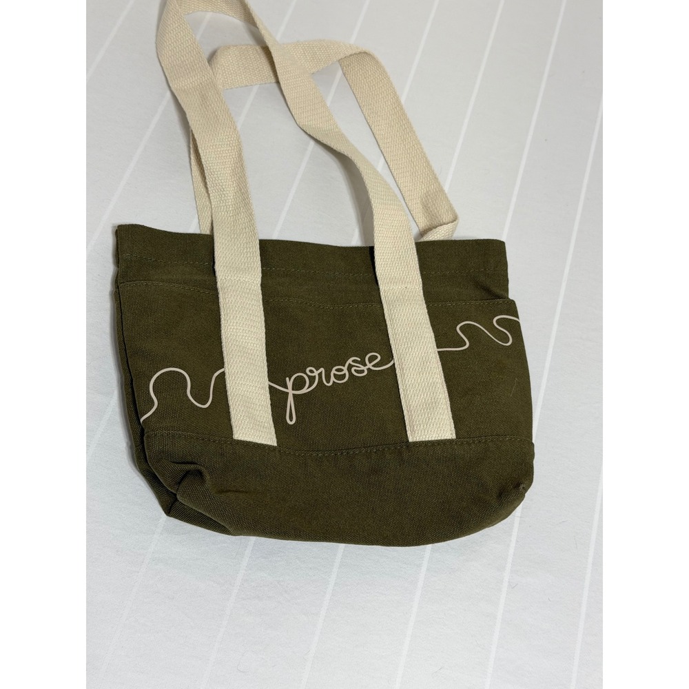 Prose Canvas Tote Bag Olive Green Cream Handles Small Reusable Shopper Bag